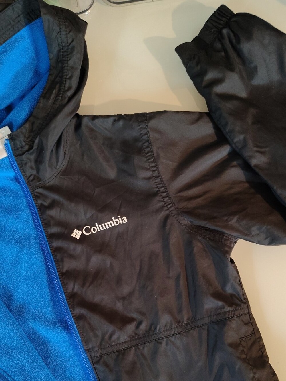 Columbia Kids Black Hooded Jacket with Blue Fleece Lining - Picture 3 of 14